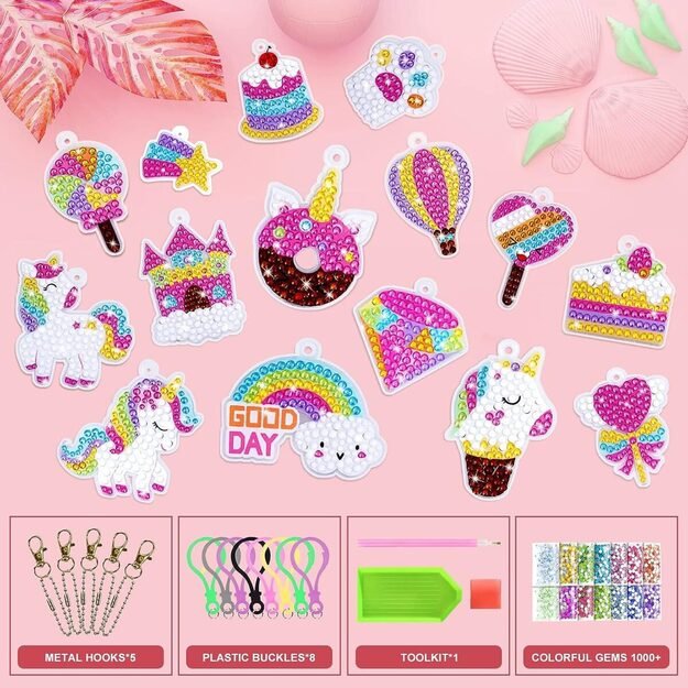Deimantinės mozaikos pakabukai 15 vnt. UNICORN