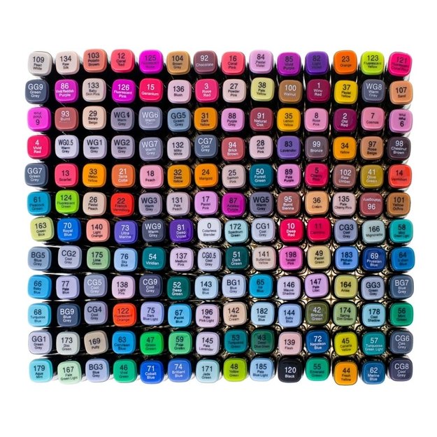 168 spalvų dvipusiai markeriai su stovu ir patogiu dėklu 7