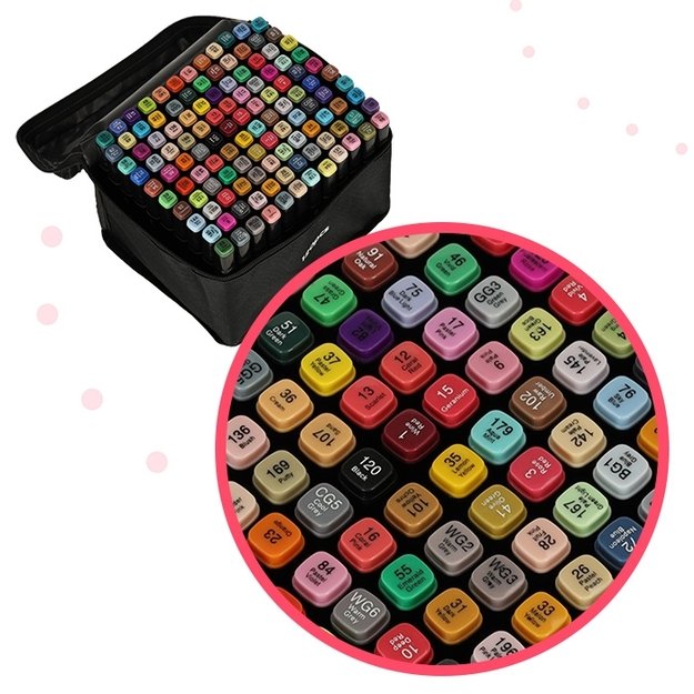 120 dvipusių markerių rinkinys su stovu ir dėklu 9