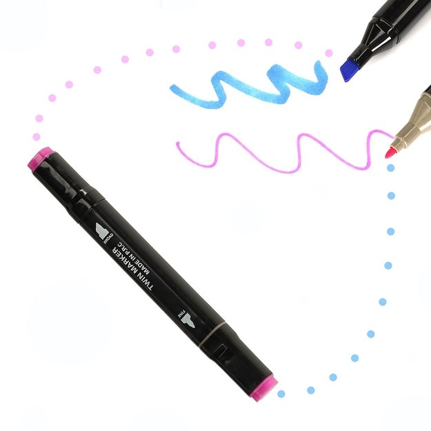 120 dvipusių markerių rinkinys su stovu ir dėklu 8