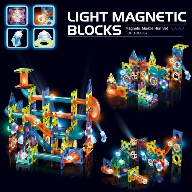 Magnetinis konstruktorius šviečiantis 110 detalių su kamuoliukais 8