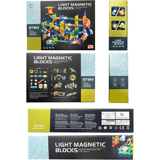 Magnetinis konstruktorius šviečiantis 110 detalių su kamuoliukais 1