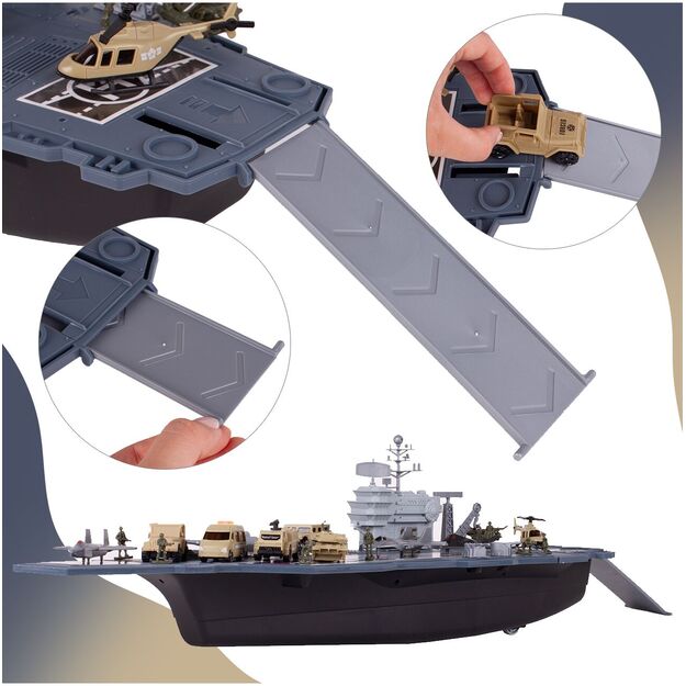 Didelis karinis laivas su lėktuvais ir automobiliais 6