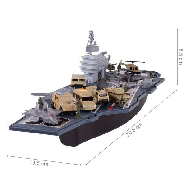 Didelis karinis laivas su lėktuvais ir automobiliais 1