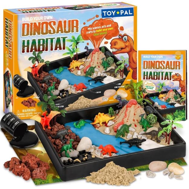 Mokslinis rinkinys terariumas dinozaurai su vulkanu