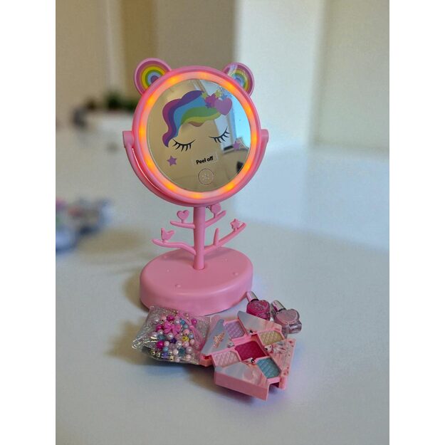 Šviečiantis veidrodis kosmetikos ir karoliukų rinkinys vaikiškas
