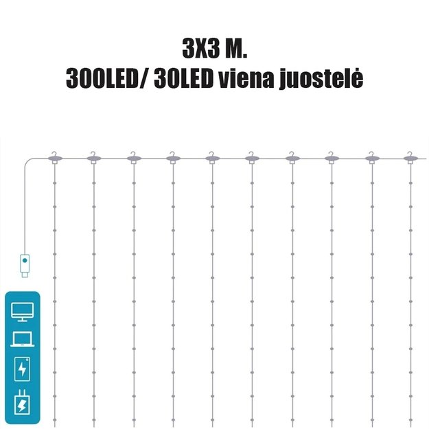 LED USB Užuolaida - Girlianda, spalvota 5
