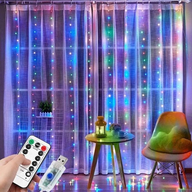 LED USB Užuolaida - Girlianda, spalvota 1