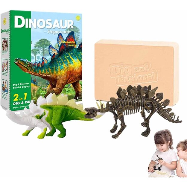 Archeologijos kasinėjimo rinkinys  dinozauras   stegosauras su akvarele