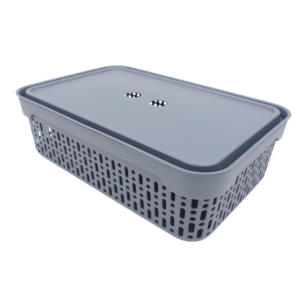 Plastikinė dėžė su dangčiu 40×30×13 cm PILKA