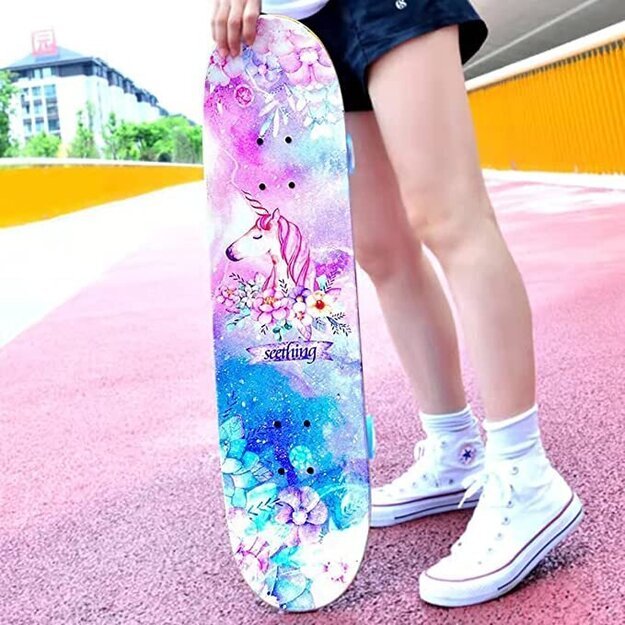 Riedlentė  LED Skateboard vienaragis/unicorn, 80 cm