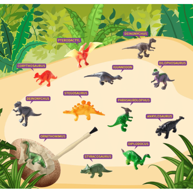 Archeologijos kasinėjimo rinkinys dinozauro kiaušiniai – 12 vnt.