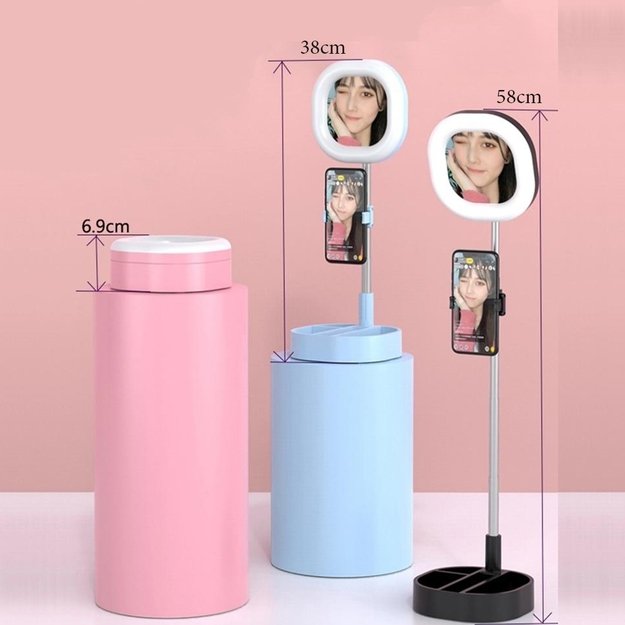 LED  Selfie  veidrodis su stovu - Rožinė