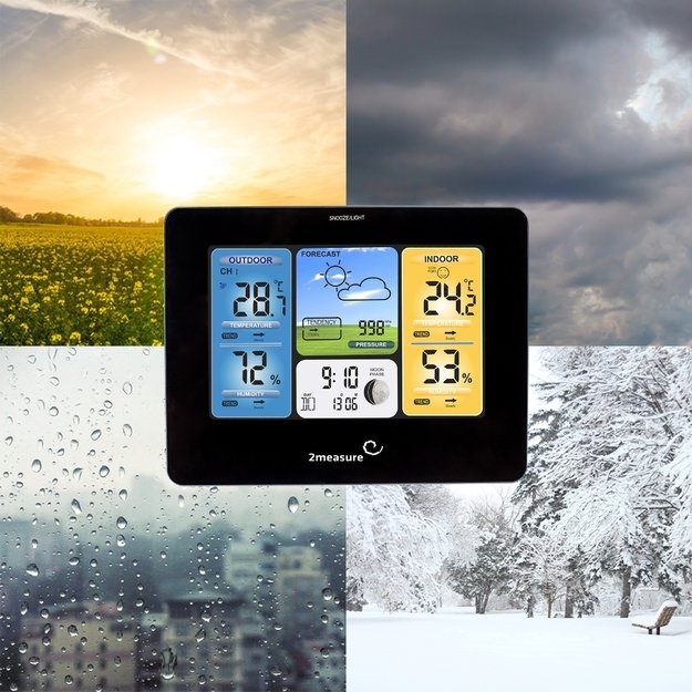 Meteorologinė stotis RCC – Elektroninė, bevielė, jutiklinė, juoda