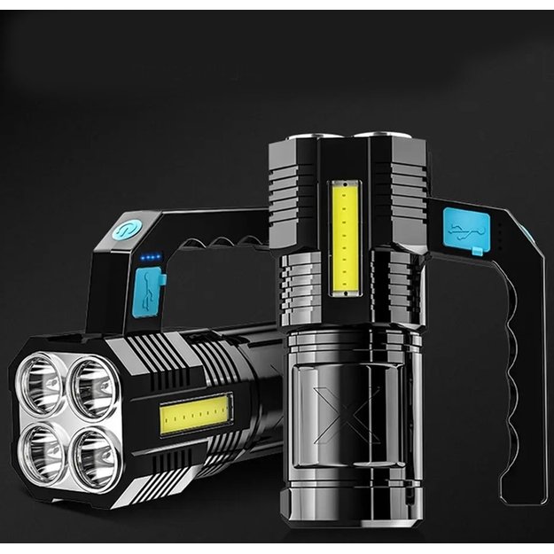 Taktinis LED žibintuvėlis su COB ir T6 diodais 4