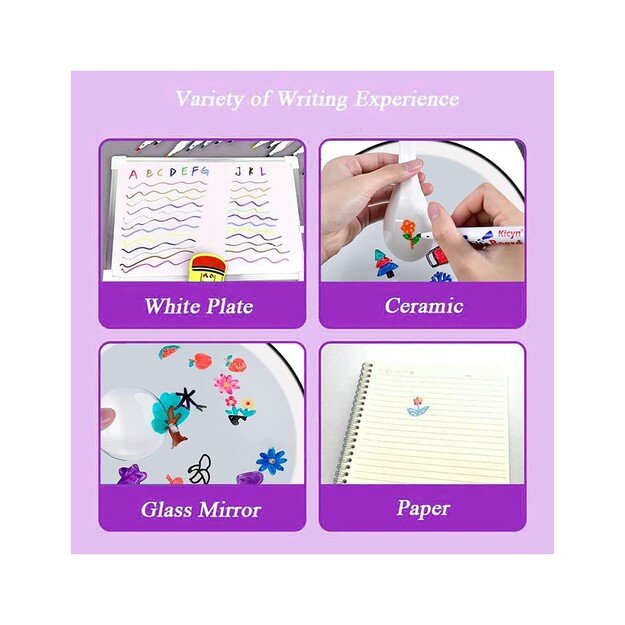 Magiški flomasteriai plaukiojantys ant vandens piešiniai rinkinyje yra 11 vnt. ir porcelianinis šaukštelis 3