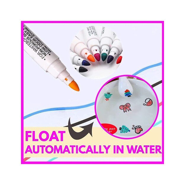 Magiški flomasteriai plaukiojantys ant vandens piešiniai rinkinyje yra 11 vnt. ir porcelianinis šaukštelis 4