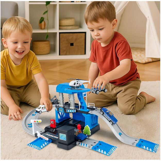 Trasa garažas policijos malūnsparnis ir mašinos 3