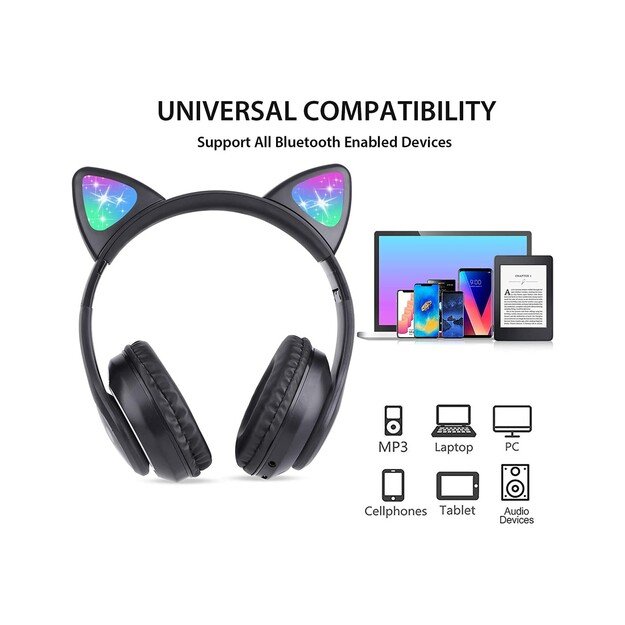 Belaidės ausinės Belaidės Bluetooth ausinės  Cat ears  su LED apšvietimu