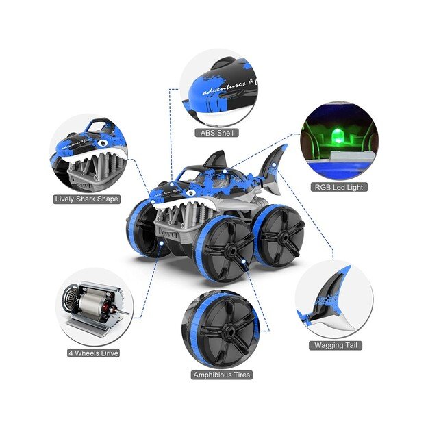 Radio bangomis valdoma mašina amfibija važiuojanti per vandenį, 7,4V