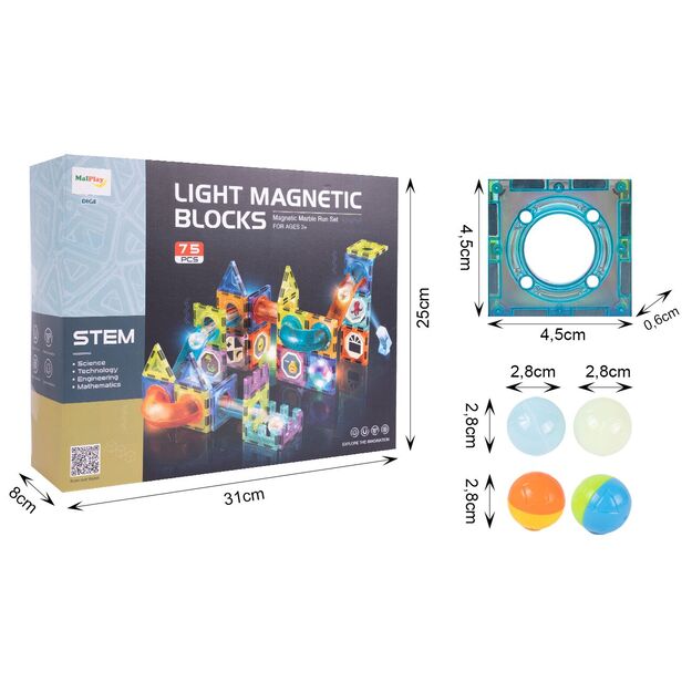 Magnetinis konstruktorius su kamuoliukais 75 detalės šviečiantis 9