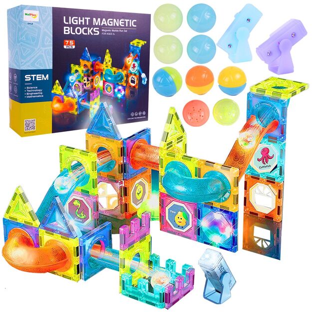 Magnetinis konstruktorius su kamuoliukais 75 detalės šviečiantis