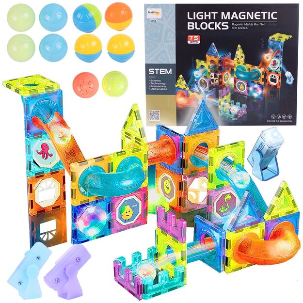 Magnetinis konstruktorius su kamuoliukais 75 detalės šviečiantis 7