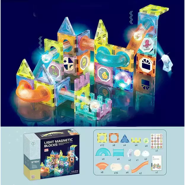 Magnetinis konstruktorius su kamuoliukais 75 detalės šviečiantis 2