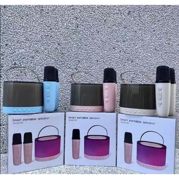 K52 Karaoke kolonėlė su dviem mikrofonais (RGB šviesos) 1