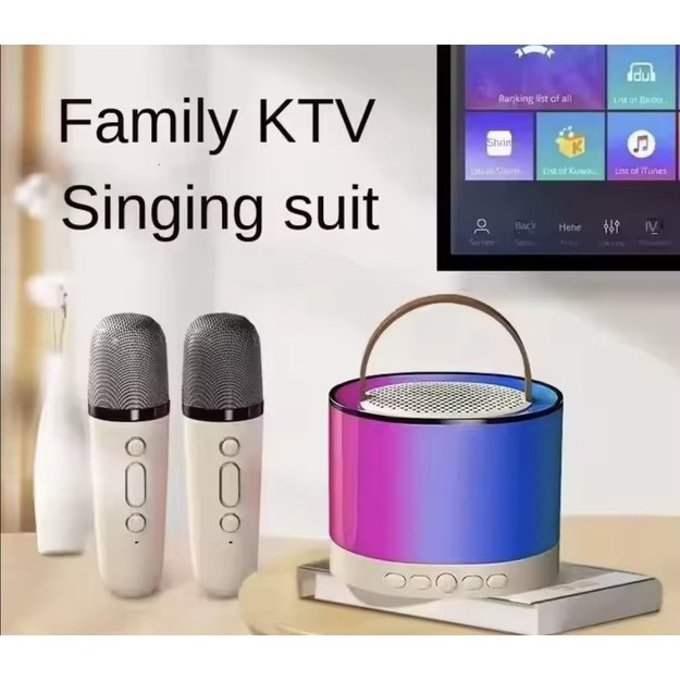K52 Karaoke kolonėlė su dviem mikrofonais (RGB šviesos)