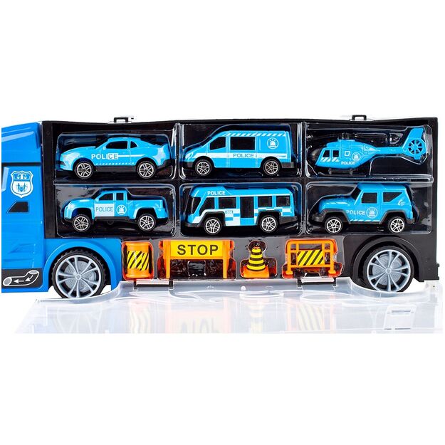 Policija vilkikas su kelio ženklais malūnsparnis 8