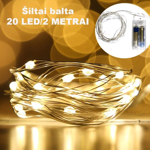 20 LED Girlianda, Šiltai balta