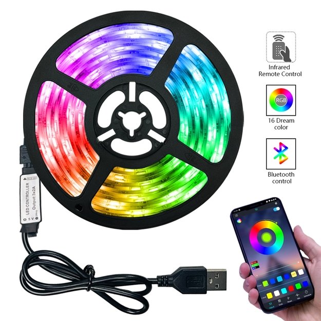 LED USB juosta, 5 metrai